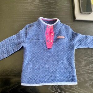 Girl’s Vineyard Vines Quilted Blue Pullover Top with Pink Snap Placket